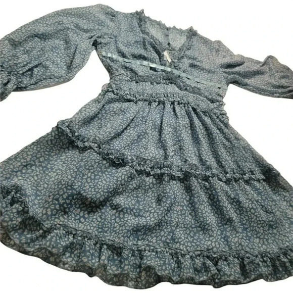 Womens Spring Summer Deep V Neck Ruffle Long Sleeve Floral Print Mini Dress Sz S - Picture 4 of 12